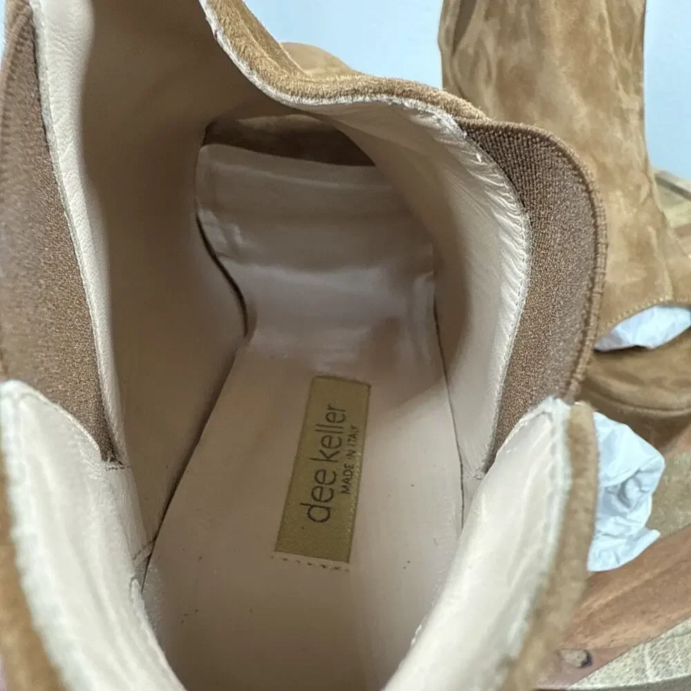 Dee Keller Suede Open Toe Pull On Platform Wedges‎ Caramel Size 38 Italy